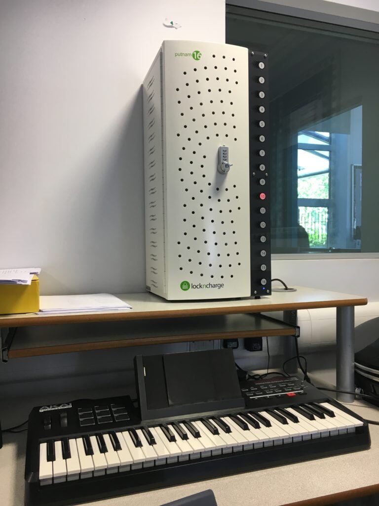 LocknCharge Putnam 16 Charging Station inside Harton Academy's Music Department